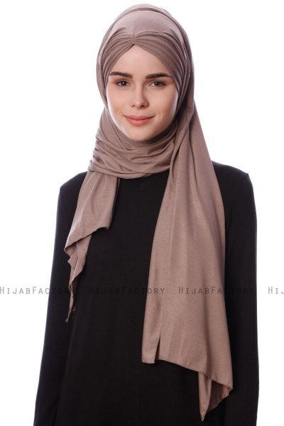 Eslem - Mörk Taupe Pile Jersey Hijab - Ecardin