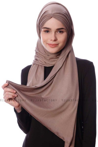 Eslem - Mörk Taupe Pile Jersey Hijab - Ecardin