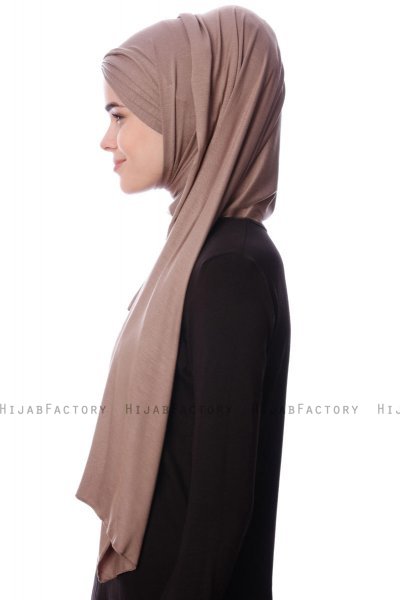 Eslem - Mörk Taupe Pile Jersey Hijab - Ecardin