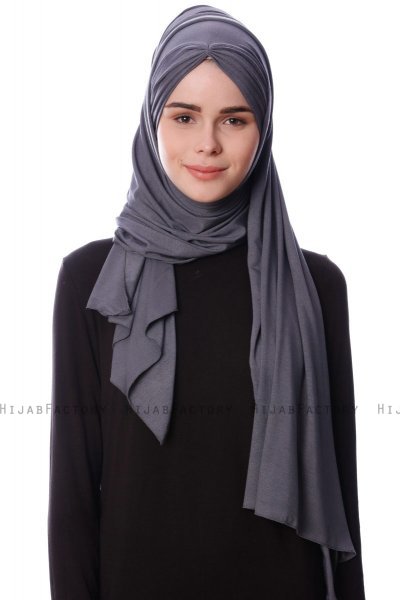 Eslem - Mörkgrå Pile Jersey Hijab - Ecardin