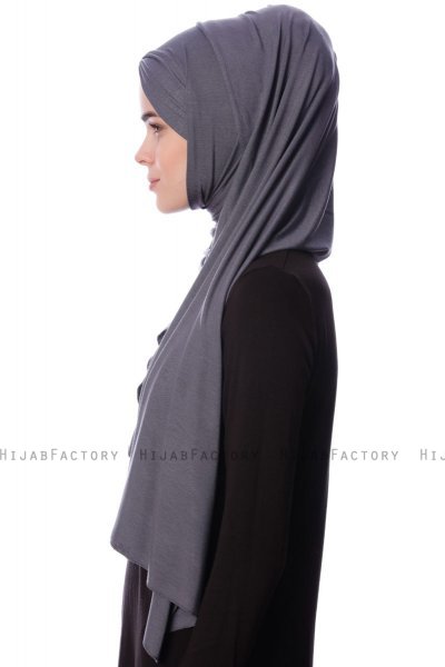 Eslem - Mörkgrå Pile Jersey Hijab - Ecardin