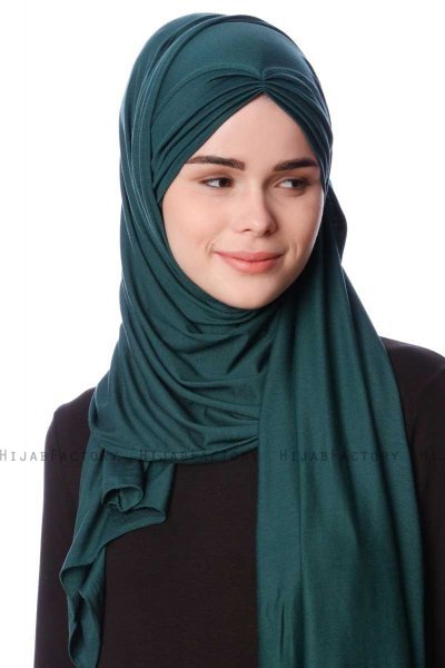 Eslem - Mörkgrön Pile Jersey Hijab - Ecardin