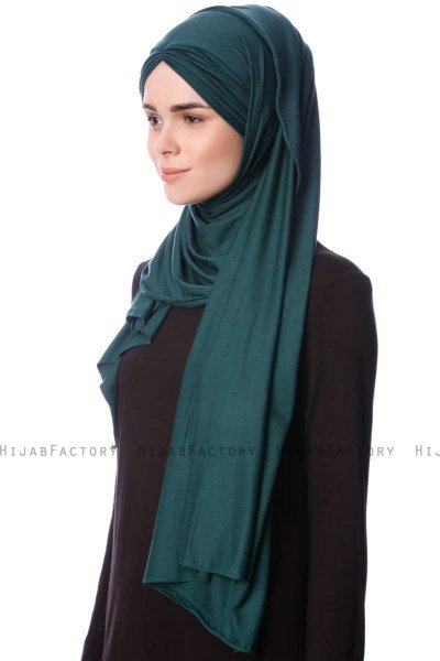 Eslem - Mörkgrön Pile Jersey Hijab - Ecardin
