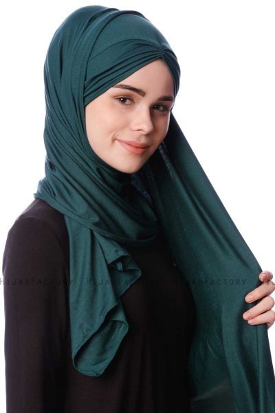 Eslem - Mörkgrön Pile Jersey Hijab - Ecardin