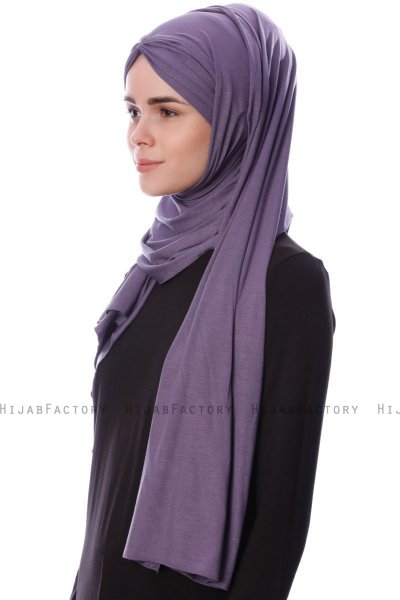 Eslem - Mörklila Pile Jersey Hijab - Ecardin
