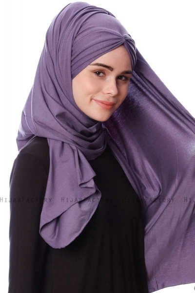 Eslem - Mörklila Pile Jersey Hijab - Ecardin