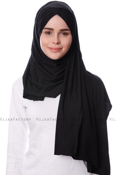 Eslem - Svart Pile Jersey Hijab - Ecardin