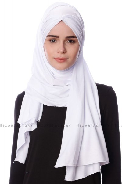 Eslem - Vit Pile Jersey Hijab - Ecardin