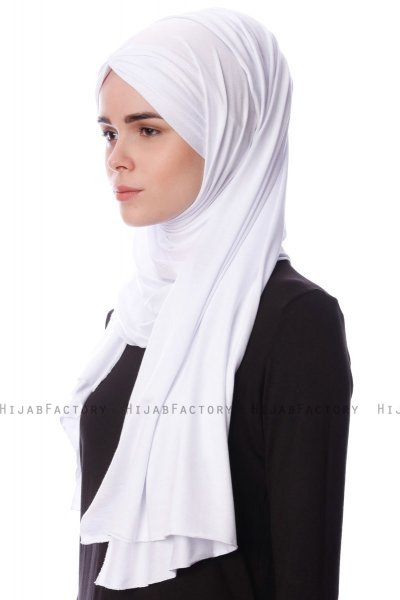 Eslem - Vit Pile Jersey Hijab - Ecardin