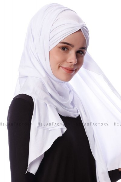 Eslem - Vit Pile Jersey Hijab - Ecardin