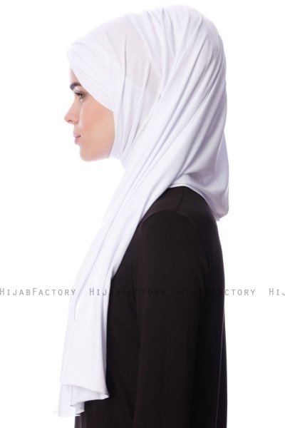 Eslem - Vit Pile Jersey Hijab - Ecardin