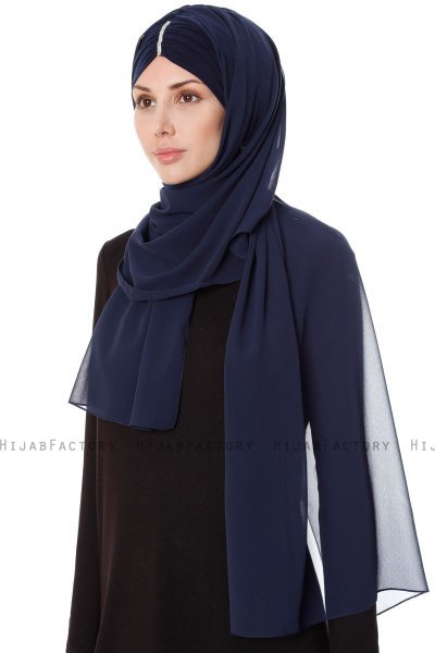 Evren - Marinblå Chiffon Hijab