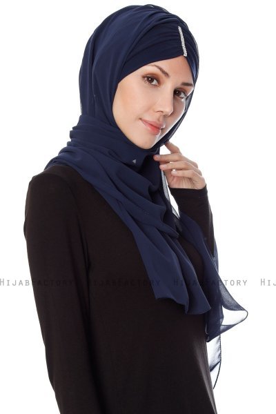 Evren - Marinblå Chiffon Hijab