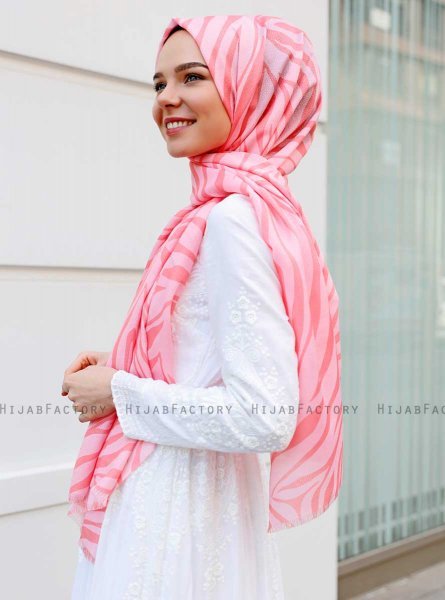 Famida - Rosa Mönstrad Hijab - Sal Evi