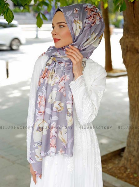Fani - Lila Mönstrad Hijab - Sal Evi