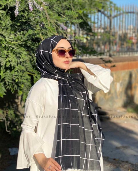 Gamila - Svart Mönstrad Bomull Hijab