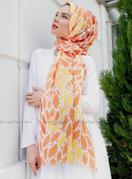 Gemila - Orange Mönstrad Hijab - Sal Evi