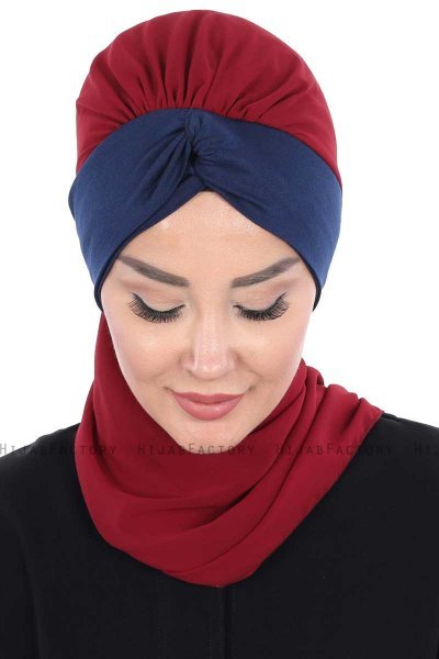 Gill - Bordeaux & Marinblå Praktisk Hijab