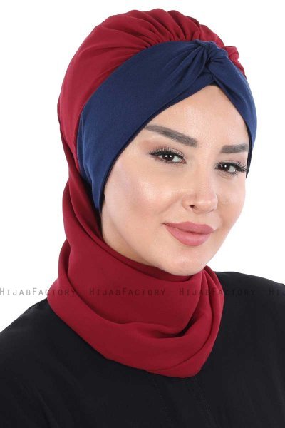 Gill - Bordeaux & Marinblå Praktisk Hijab