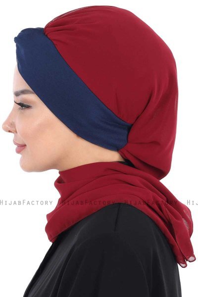 Gill - Bordeaux & Marinblå Praktisk Hijab