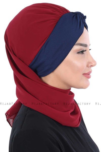 Gill - Bordeaux & Marinblå Praktisk Hijab