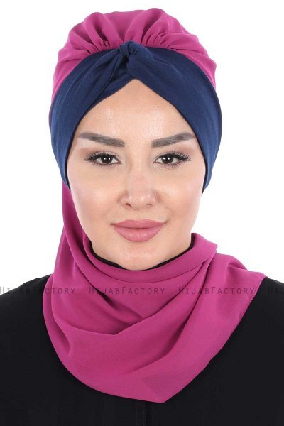 Gill - Fuchsia & Marinblå Praktisk Hijab