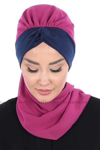 Gill - Fuchsia & Marinblå Praktisk Hijab