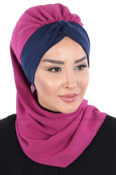 Gill - Fuchsia & Marinblå Praktisk Hijab