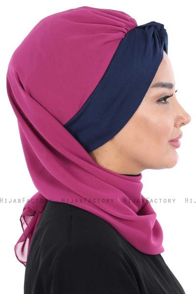 Gill - Fuchsia & Marinblå Praktisk Hijab