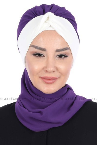 Gill - Lila & Creme Praktisk Hijab