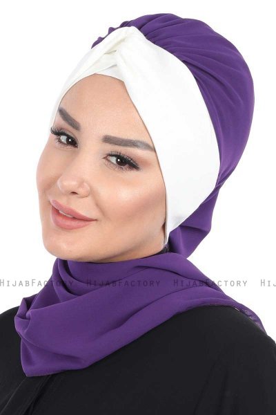 Gill - Lila & Creme Praktisk Hijab