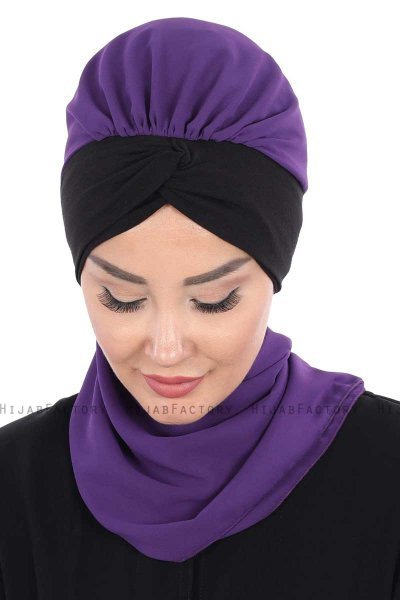 Gill - Lila & Svart Praktisk Hijab