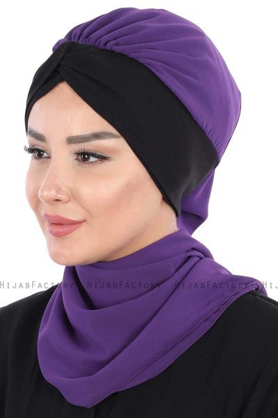 Gill - Lila & Svart Praktisk Hijab