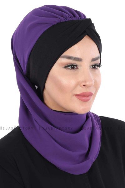 Gill - Lila & Svart Praktisk Hijab