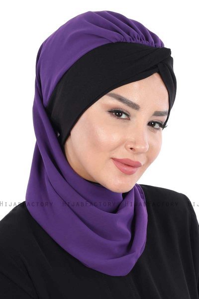 Gill - Lila & Svart Praktisk Hijab