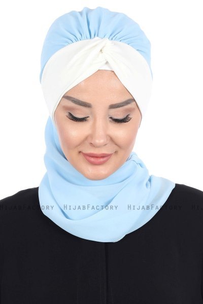 Gill - Ljusblå & Creme Praktisk Hijab