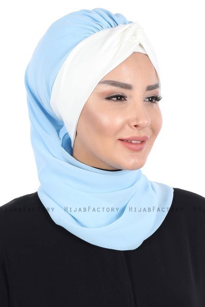 Gill - Ljusblå & Creme Praktisk Hijab