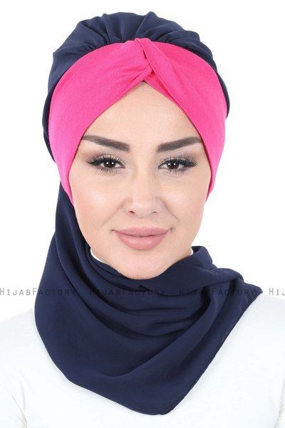 Gill - Marinblå & Fuchsia Praktisk Hijab