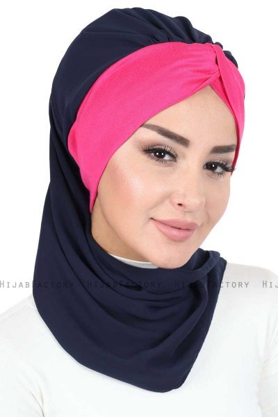 Gill - Marinblå & Fuchsia Praktisk Hijab