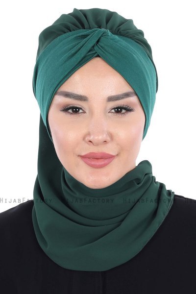 Gill - Mörkgrön & Mörkgrön Praktisk Hijab