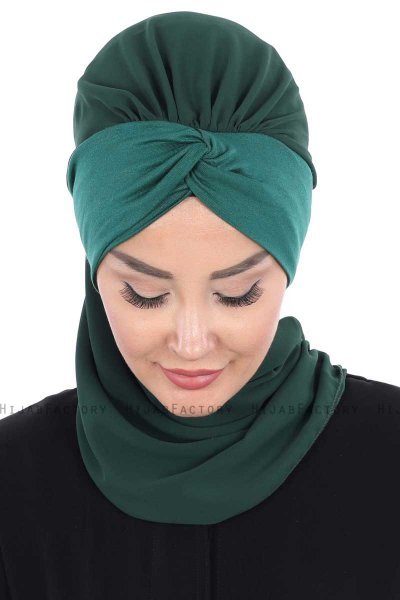 Gill - Mörkgrön & Mörkgrön Praktisk Hijab