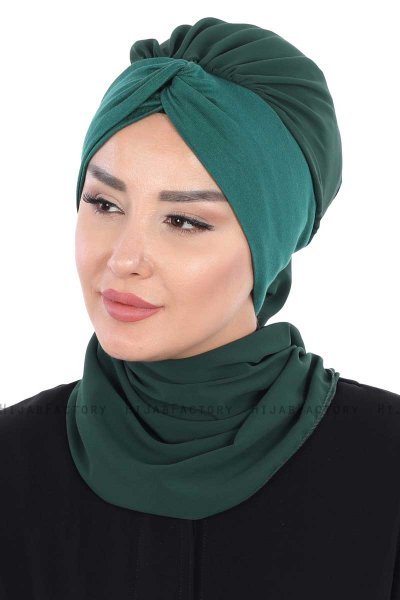 Gill - Mörkgrön & Mörkgrön Praktisk Hijab