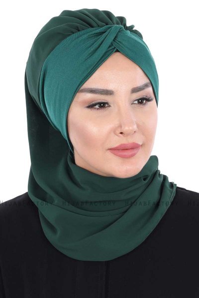 Gill - Mörkgrön & Mörkgrön Praktisk Hijab