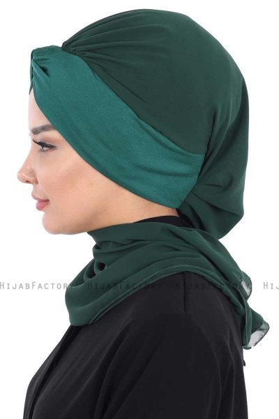 Gill - Mörkgrön & Mörkgrön Praktisk Hijab