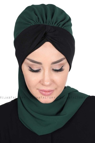 Gill - Mörkgrön & Svart Praktisk Hijab