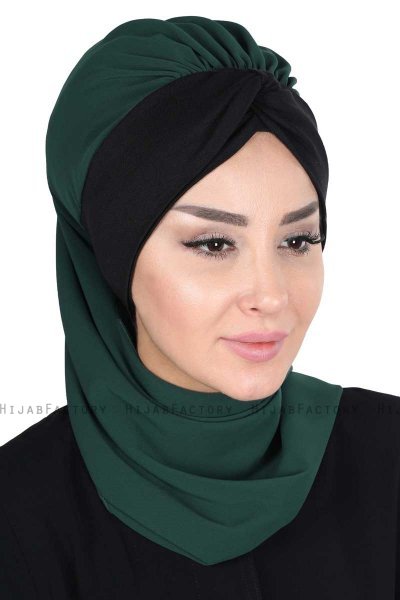 Gill - Mörkgrön & Svart Praktisk Hijab