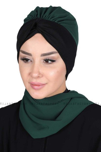 Gill - Mörkgrön & Svart Praktisk Hijab
