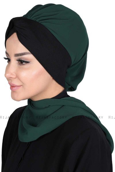 Gill - Mörkgrön & Svart Praktisk Hijab