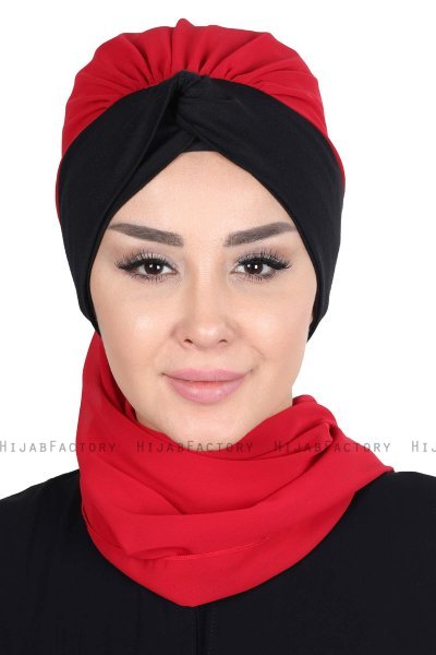 Gill - Röd & Svart Praktisk Hijab