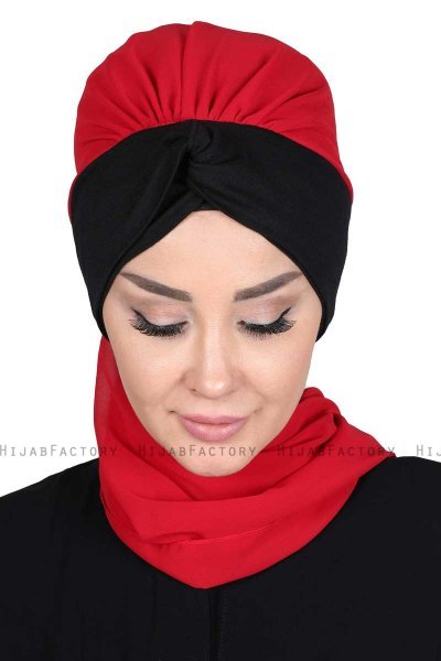 Gill - Röd & Svart Praktisk Hijab